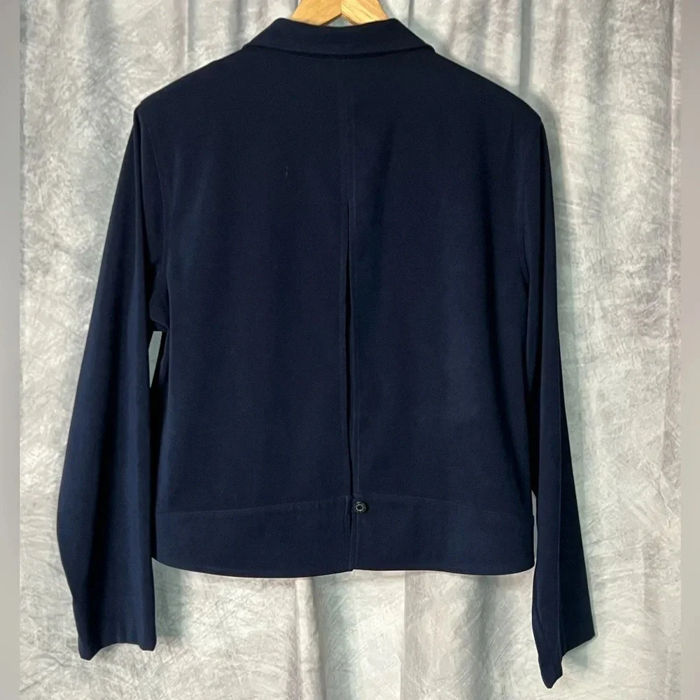 Erika Dresses Navy Open Slit Back Floral Embroidered Long Sleeve Jacket - Large